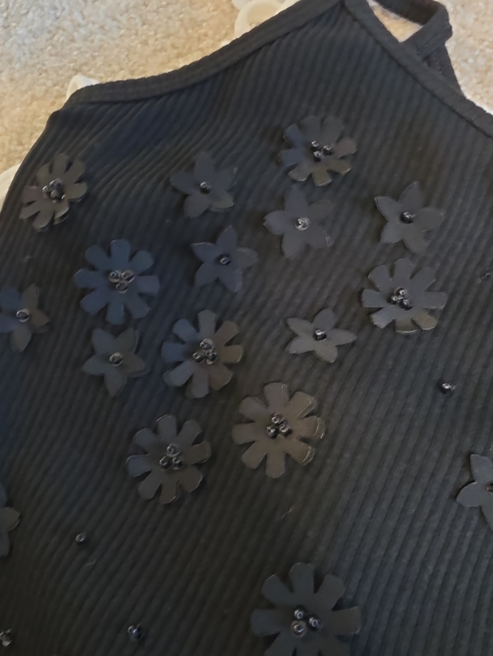 A New Day Floral Embellished Ribbed Camisole Tank - Black & White Both Sz L - Picture 2 of 6